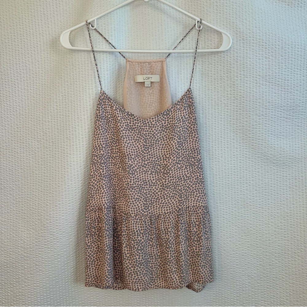 LOFT Pink Gray Animal Print Peplum Cami Tank Top Spaghetti Strap Medium